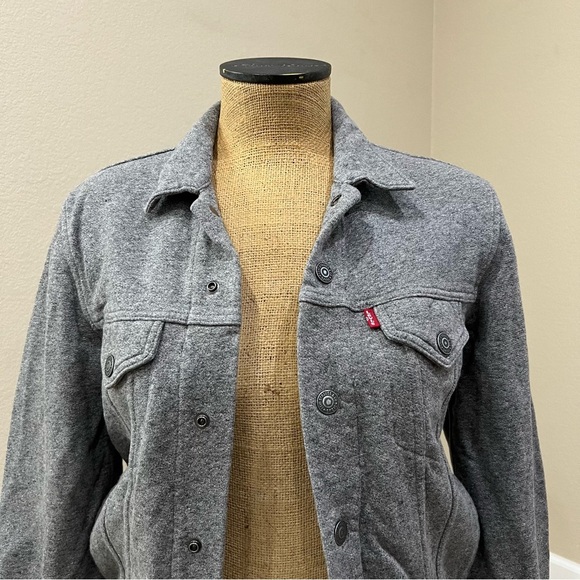 Levi's French Terry Cotton (Soft) Gray Snap Stretch  Trucker Jacket, Women's Sm - Picture 5 of 13